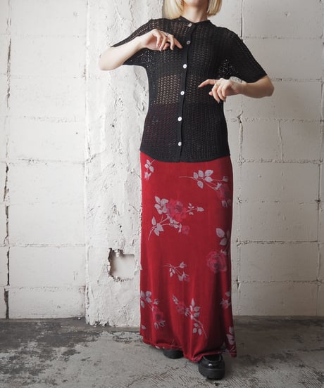 Rose Print Spandex Mix Tight Skirt RE