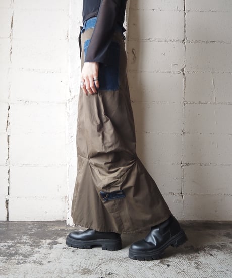 Nylon × Denim Bicolor Design Skirt KANV