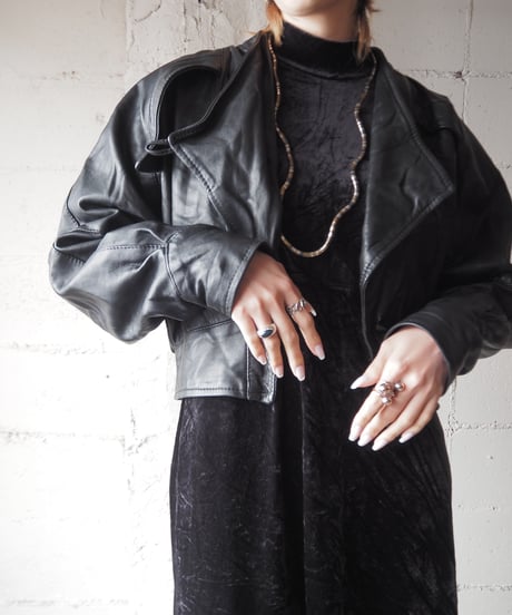 Collarless Short Leather Jacket BK