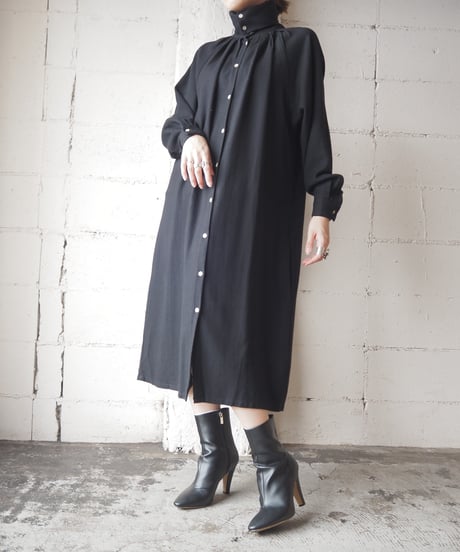 Button Collar Wool Shirt Dress BK
