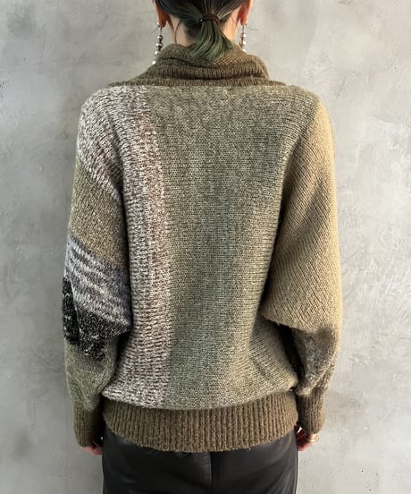 Leaf Pattern Patchwork High Neck Knit KAGR