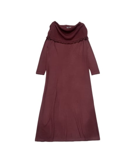 Turn Over Neck Fringe Knit Dress BUR