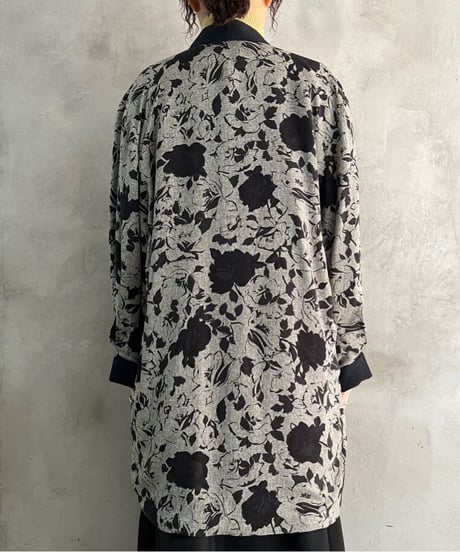 Open Collar Flower Pattern Jacket GRBK
