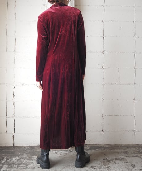Shawl Collar Many Button Velour Dress BUR