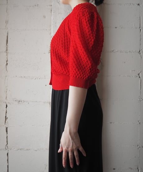 1970~80's Puff Sleeve V neck Cardigan RE