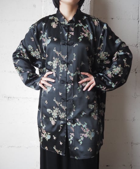 Flower Embroidery Satin China Shirt BK