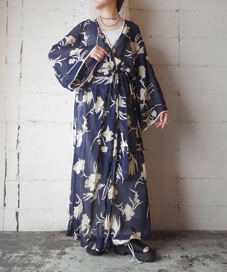 Flower Pattern Sheer Robe NV BEG