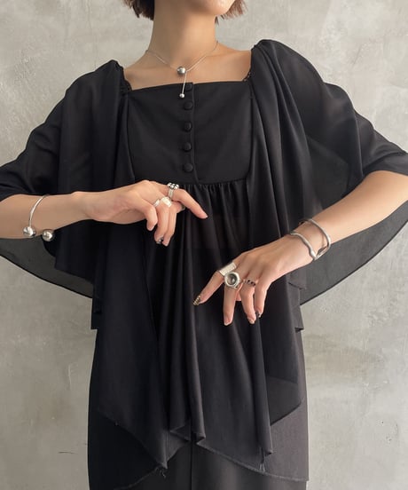 Flared Sleeve Sheer Blouse BK