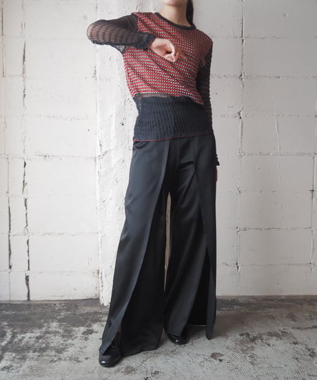 Satin Slit Wide Pants BK
