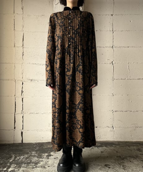 Velour Collar Paisley Pattern Dress BKBR