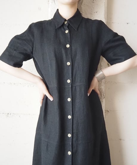 Front  Button S/S Linen Dress