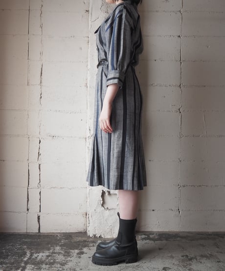 1970-80's EKLEKTIC Striped Double Breasted Dress GY BL NV