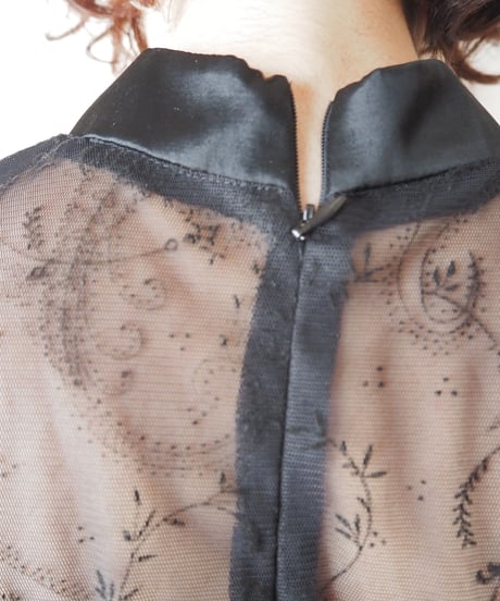 Sheer Short Sleeve China Dress BK