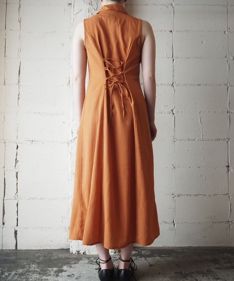 Back Laceup Open Collar N/S Dress OR
