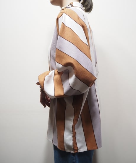 Stand Collar Stripe Blouse OR