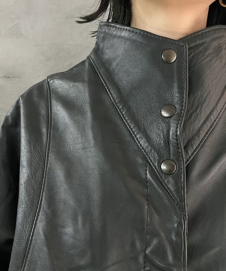 High Neck Dolman Sleeve Leather Jacket GN