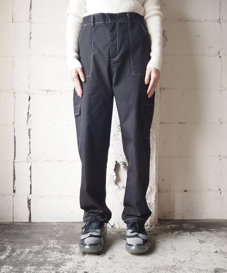 White Stitch Cargo Pants BK