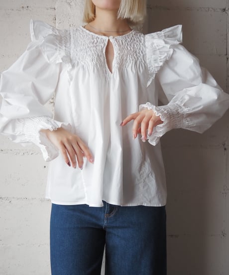 sea NEW YORK Gather Frilled Cotton Blouse WH