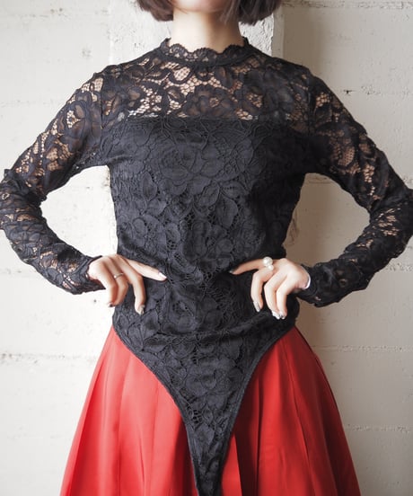 Mock Neck Lace Bodysuit BK