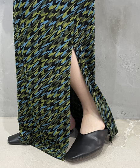 Pattern Side Slit Easy Skirt BKGN