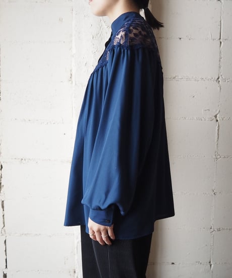Lace Yoke Stand Collar Blouse NV