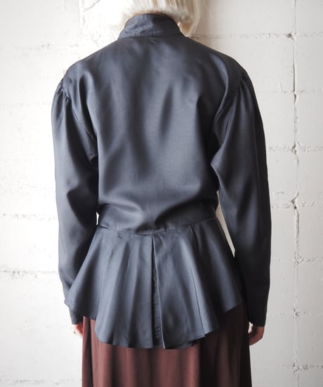 1980's Euro Pleated Peplum Stand Collar Shirt BK