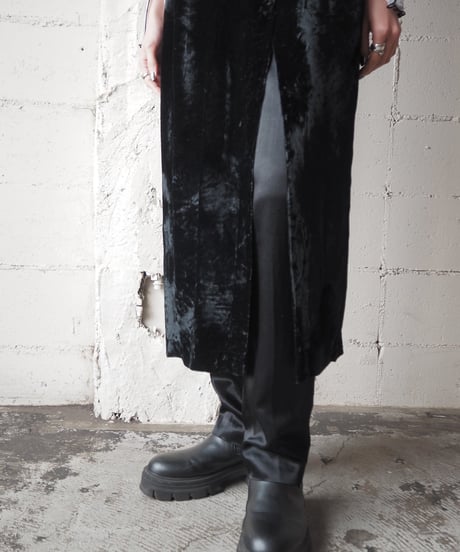 Short Sleeve Slit Velour China Dress BK