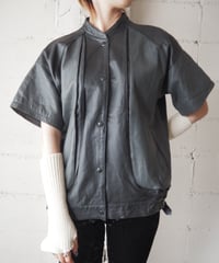 Bicolor Leather Short Sleeve Jacket GRBK