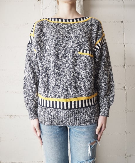Boat Neck Stripe Knit BKWHYE