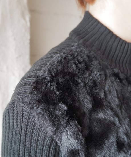 Fur × Knit Zip Up Jacket BK