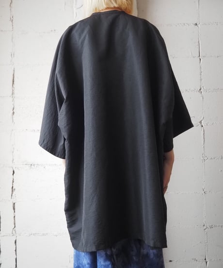 Nylon Collar less Dolman Sleeve Zipup Jacket BK