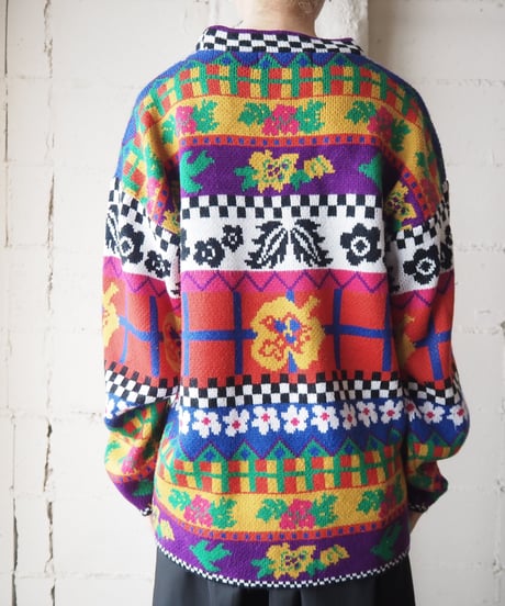 Checker Line Pattern Knit PURWHRE