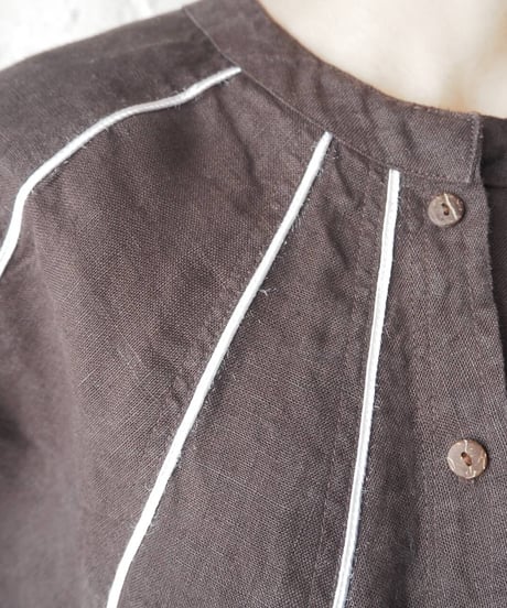 Collarless Piping Design Blouse DBR