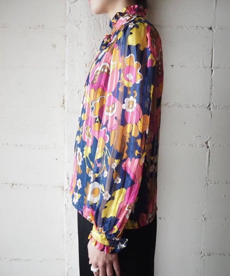 Flower×Stripe Pattern Sheer Blouse NVPI