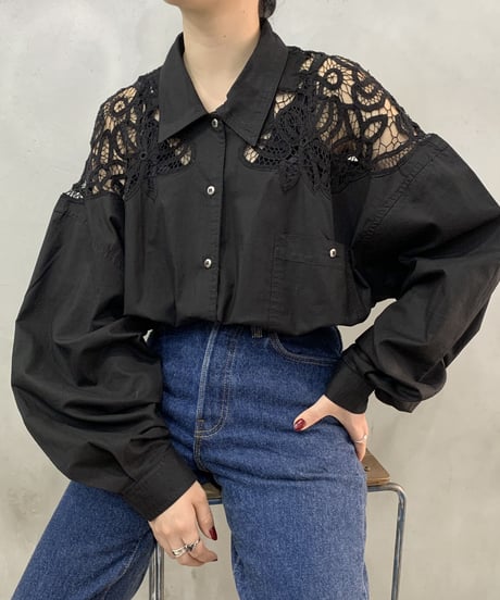 Flower Lace Shoulder Design Shirt BK