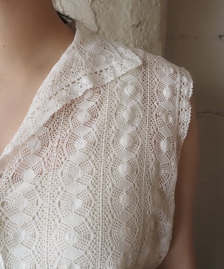 Open Collar Lace N/S Blouse  WH