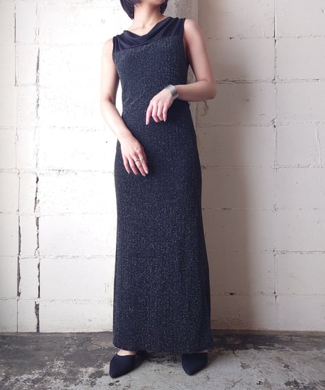 Glitter×Sheer Sleeveless Dress BK