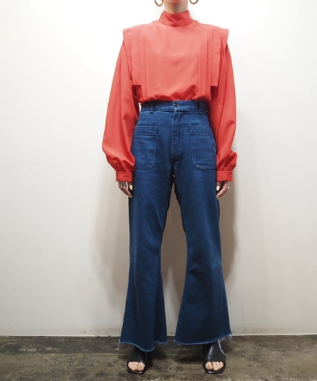 Tuck Shoulder Stand Collar Blouse RE