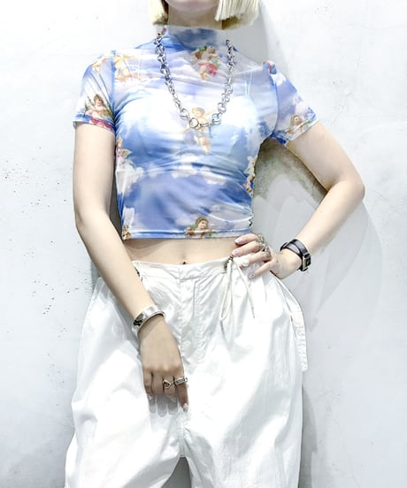 S/S Angel Print Sheer Tops LBL