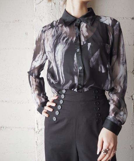 Marble Pattern Sheer Shirt BKWH