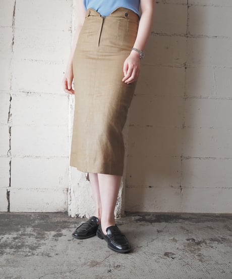 Linen Pencil Skirt with Front Slit BE