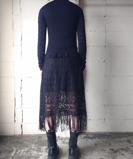 Lace×Rib N/S Dress BK