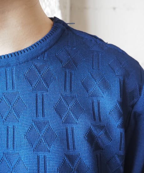 1960〜70's Zip Shoulder Geometric Pattern Knit BL