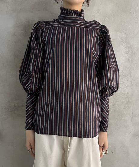Stripe Pattern Volume Sleeve Blouse NVRE