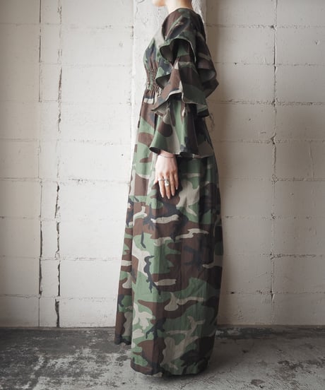 Handmade Tiered Sleeve Camoflage Dress GNBRBK