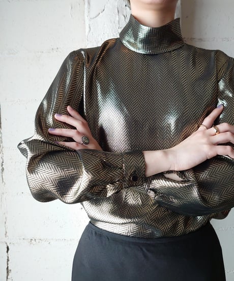 Rolled Neck Herring Bone Blouse GO