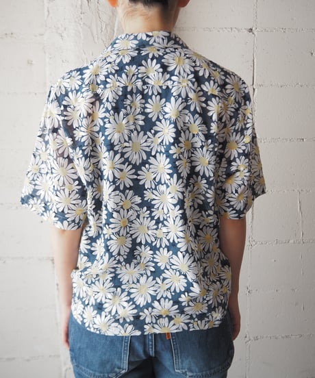 Open Collar Flower Pattern Shirt NVWHYE