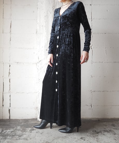 Front Button Velour Dress BK
