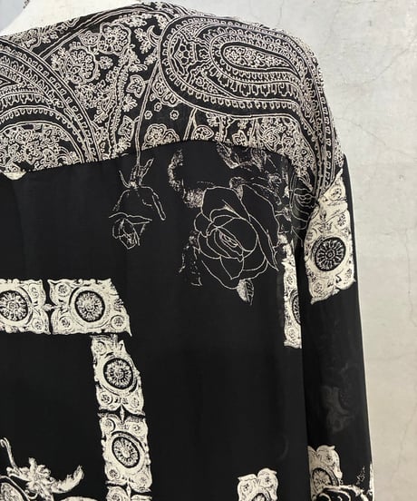 Baroque Motif Collarless Sheer Shirt Dress BK