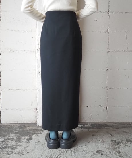 Many Button Long Tight Skirt BK